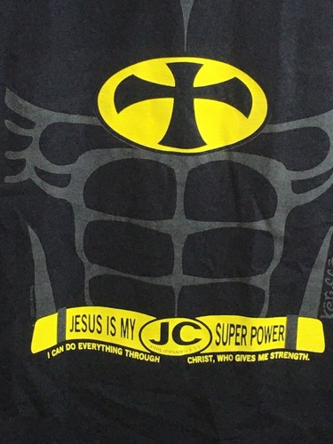 Boy's T-Shirt-Youth BOYS L-10/12 -Bible Christian Super Hero Philippians 4:13 - Picture 2 of 8