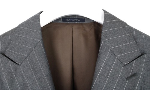 Suitsupply La Spalla Blazer Uomo UK 50S Collo A Punta In Lana A Righe Grigio - Foto 5 di 8