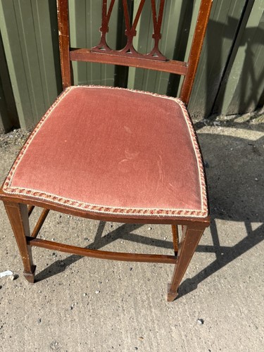 ANTIQUE VICTORIAN ARTS CRAFTS MAHOGANY WOOD FRETWORK BACK SINGLE CHAIR INLAID - Picture 6 of 9
