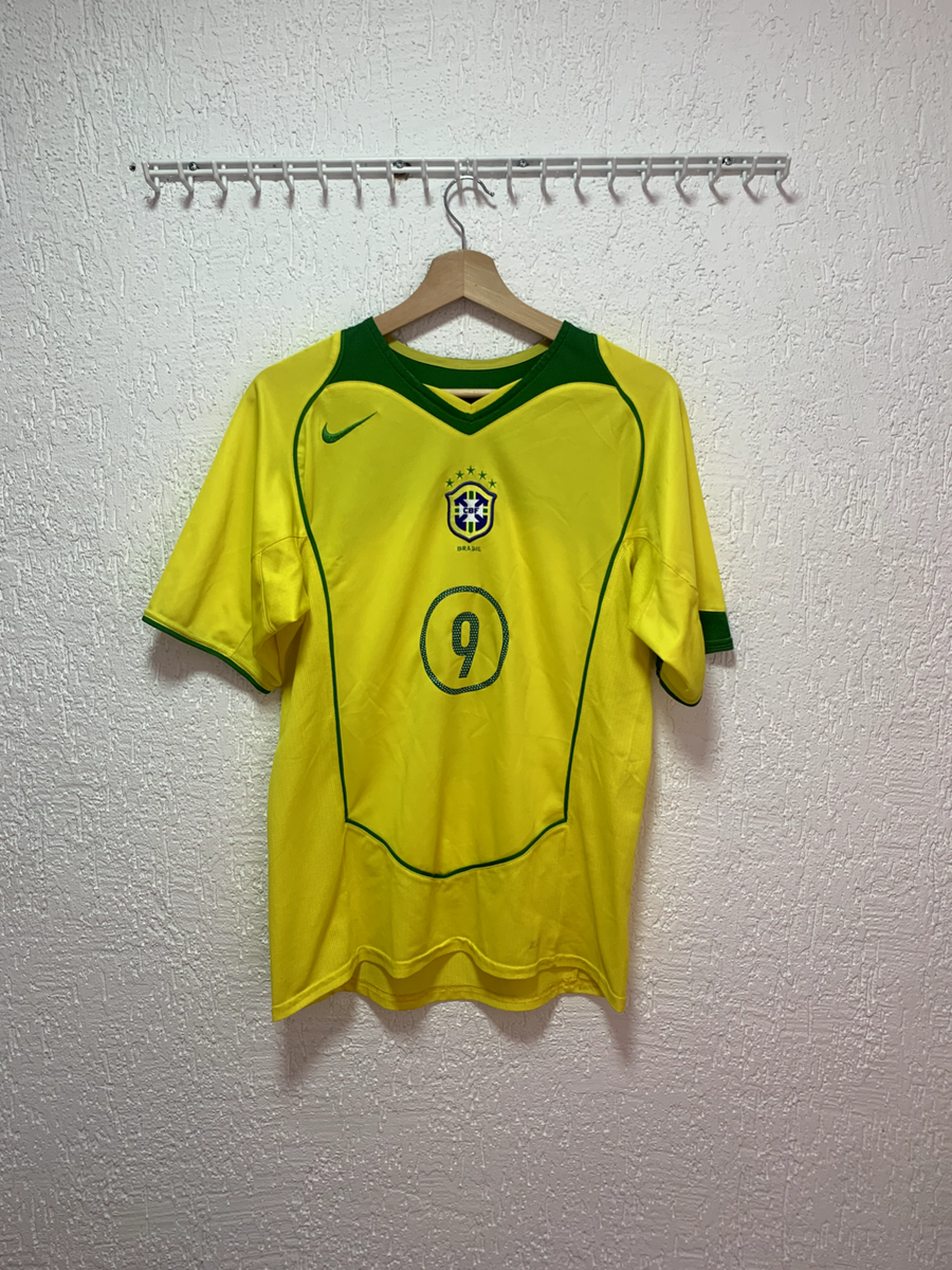 ウェア 04s Brazil National Team Uniform Ronaldo Brazil 2004 Nike Home Soccer Jersey Men's Sz XL Yellow