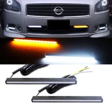 2PCS Switchback White/Amber LED Strips Kit For Car Turn Signal Lights DRL Lamps