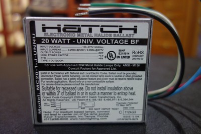 120//277 Volt 20 Watt Hatch MC20-1-J-UNNU Electronic Metal Halide Ballast