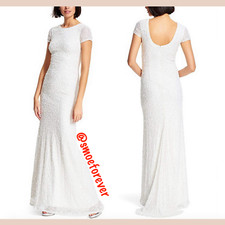 NEW Adrianna Papell Scoop Back Sequin Evening Gown in Ivory-White SZ 10  M191