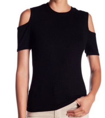 black short sleeve cold shoulder top