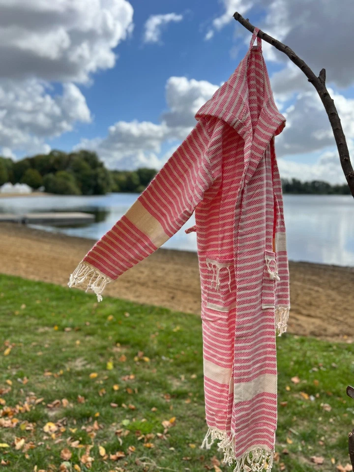 Bademantel Saunamantel Damen Strandmantel Spa Strandkleid Kapuzen Baumwolle L XL - Bild 3 von 4