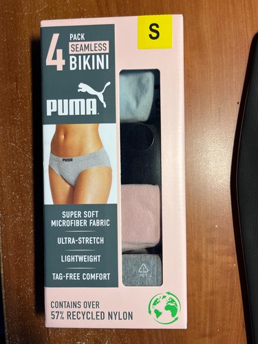New Puma Women's 4-Pack Seamless Bikini Panties-Soft Ultra-Stretch Size S, L - Picture 2 of 3