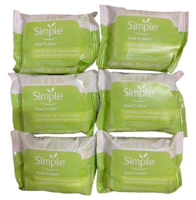 Simple Eye Make-Up Remover Pads 30 Count 2.5  x 2.5  (6 Pack) Sealed
