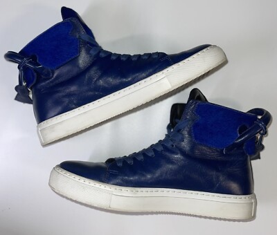 Buscemi Blue High Top Leather Sneaker w/ Fur Size