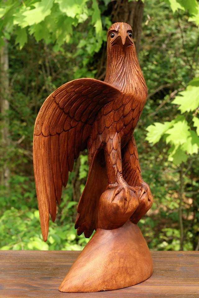 Estatuilla de águila americana hecha a mano de madera grande de 16" tallada a mano Foto 4 de 4