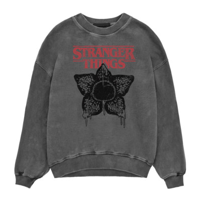 Stranger Things Pullover Horror Silhouette Acid Wash Demogorgon Monster Dämon