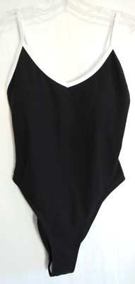 Wilo The Label Black White Trim Ribbed One Piece Bathing Suit Size XS NWT