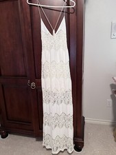 ASTR The Label Ivory Crochet Lace Maxi Dress Spaghetti Strap Lined Slits Small