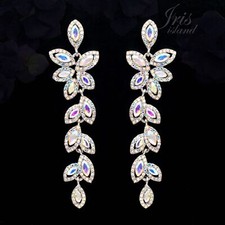 Sparkly Aurora Crystal AB Rhinestone Wedding Drop Dangle Earrings 95 Silver Tone