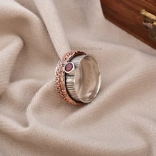 925 Sterling Silver Gemstone Garnet Meditation Spinner Silver Jewelry Unisex Rin