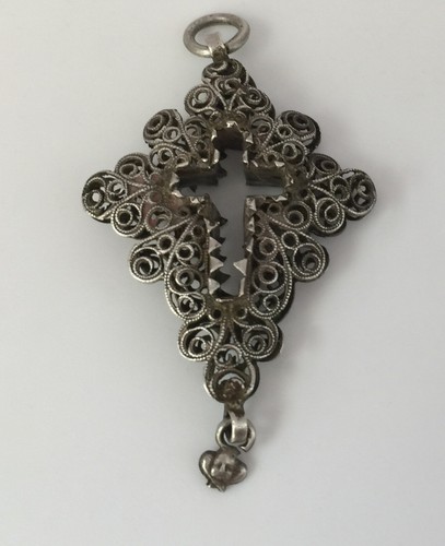 Pendentif Ancien Angelot – Métal Argenté Et Pierre – Fin XIXe