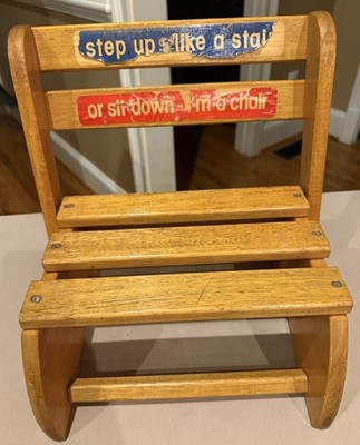 Vintage Children's Wooden Chair Step Stool Combo Sit and Stand 13  X 11  X 10.75