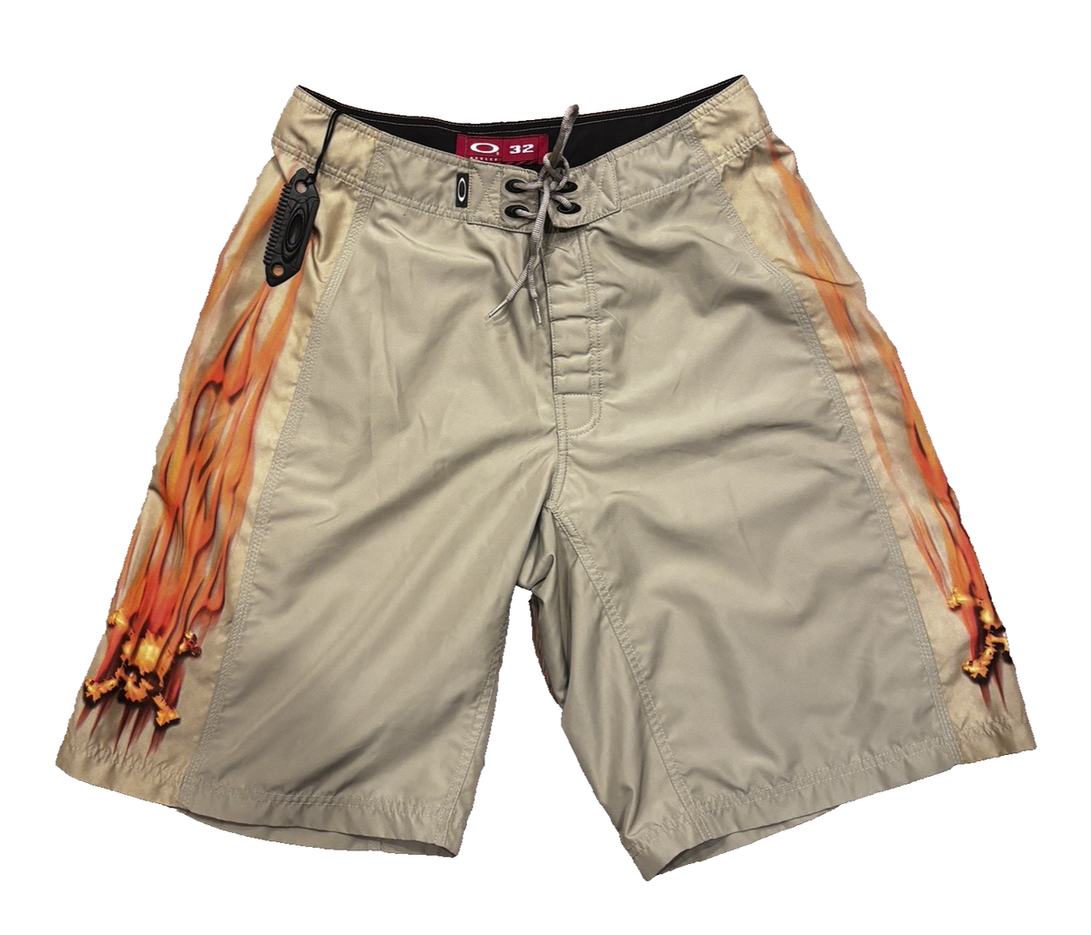 Vintage Oakley Software Board Shorts Swim Trunks Flame Skull Size