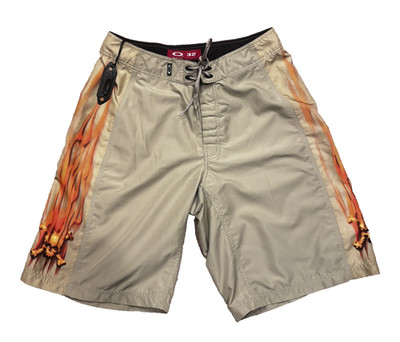 Vintage Oakley Software Board Shorts Swim Trunks Flame Skull Size 32