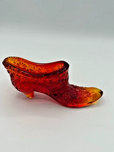 Vintage Fenton Ruby Red Daisy & Button Glass Boot Slipper