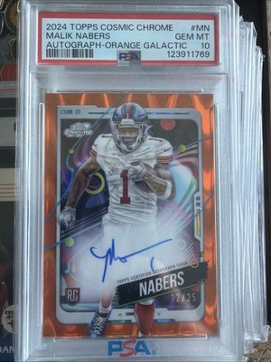 PSA 10 Malik Nabers 2024 Topps Cosmic Chrome RC Auto Orange Galactic 12/25 Pop2