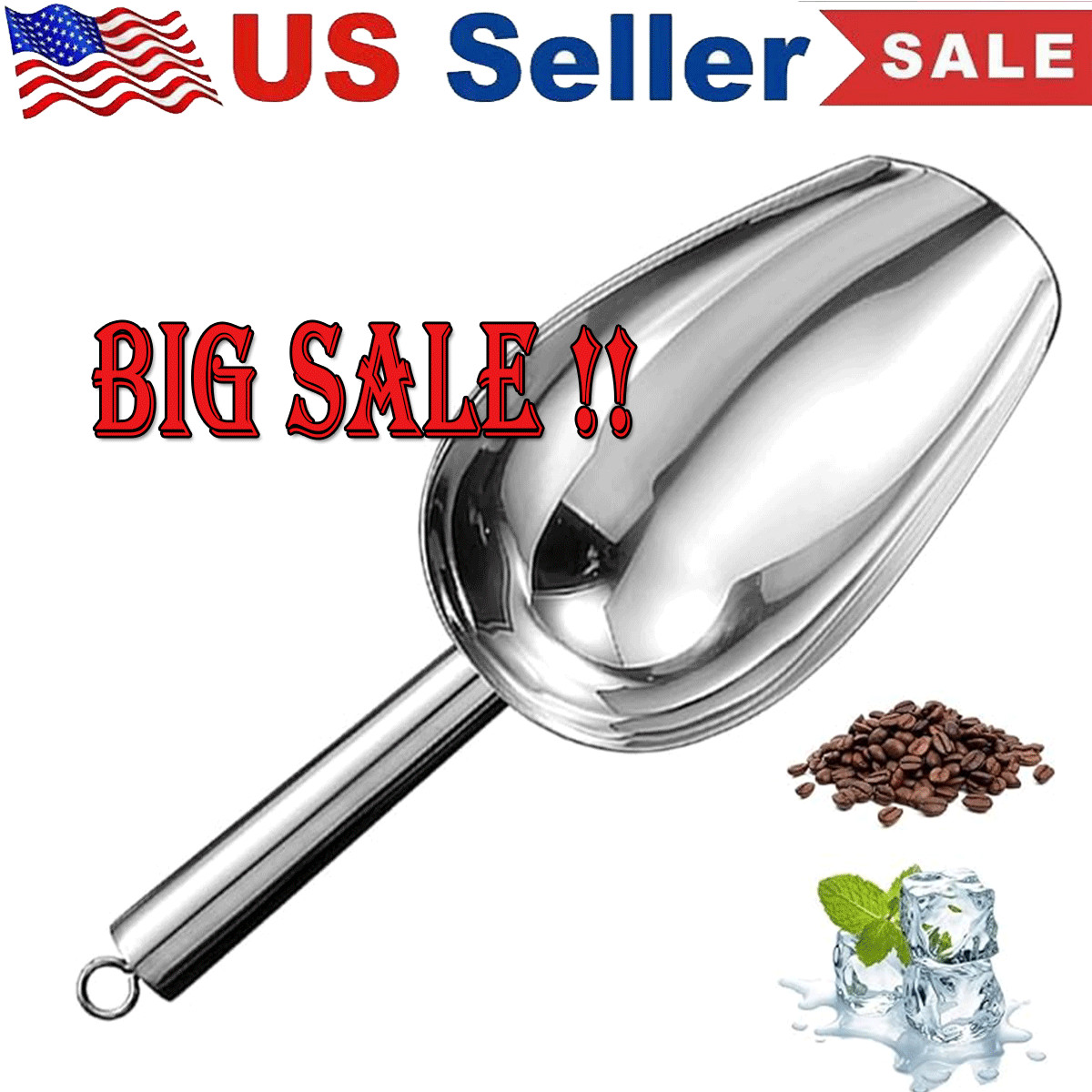 Stainless Steel Scoop Bar Ice Candy Dry Goods Popcorn Commercial Scooper 12oz