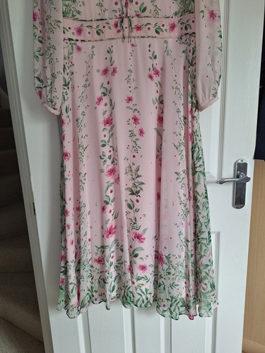 Hobbs Fay Pink/Multi Floral Silk Dress Size 14 Petite - Picture 6 of 11