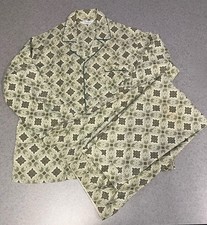 VTG 60s/70s Sears Sanforized Cotton Sage Green Geometric Pajama Set 42/44