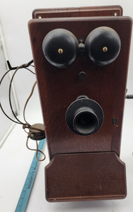 Antique 1900s Hand Crank Wood Wall Mount Telephone