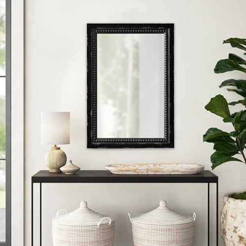 Rustic Black Mirror 20 X 29 Inch, Wall Hanging Distressed Wood Frame Bathroom - Picture 6 of 8