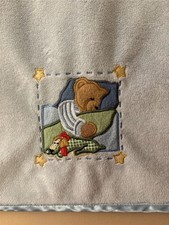 BLUE JEAN TEDDY GOODNIGHT sleeping BEAR BLUE Baby BLANKET velour SATIN