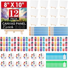 12 Pack 8x10 Canvas and Easel Set Mini Acrylic Paint Paint Brushes Palettes