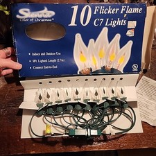Vtg Christmas Flicker Flame Bulb 10 String Light Set C7 Clear Flickering