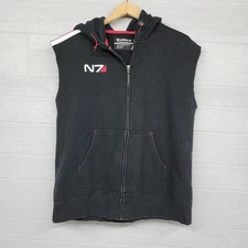 Bioware N7 Mass Effect Black Cutoff Full Zip Hoodie Sweatshirt Medium 