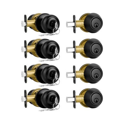 Plustool 4 Pack Front Door Lock Set,Matte Black Exterior Door Lock Set with D...