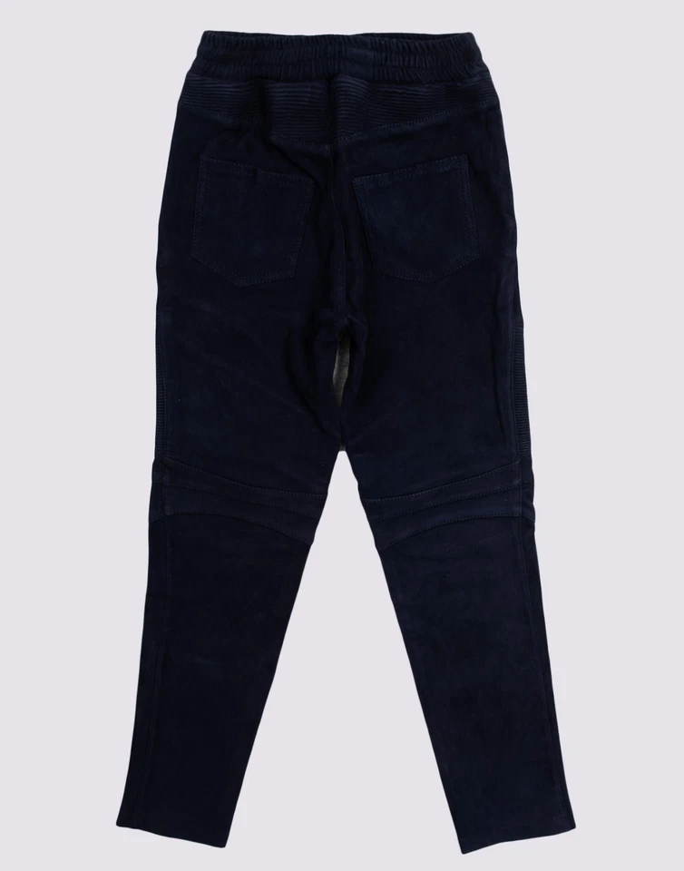 RRP €810 BALMAIN Kids Suede Leather Trousers 8Y Elastic Waist Blue Garment Dye  - Image 2 of 4