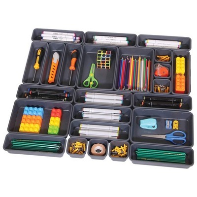 Set of 24 Interlocking Desk Drawer Organizer Tray Dividers Plastic Shallow Na...