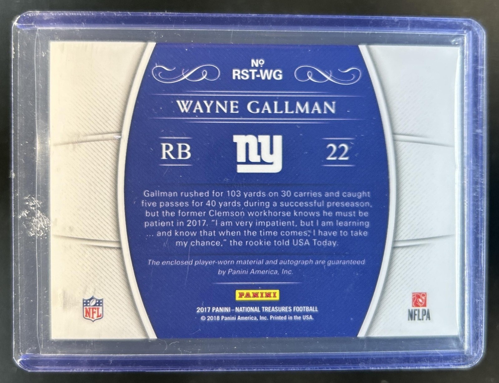 2017 National Treasures Wayne Gallman Rookie Signature Trios Jersey Auto RC #/99 view 2