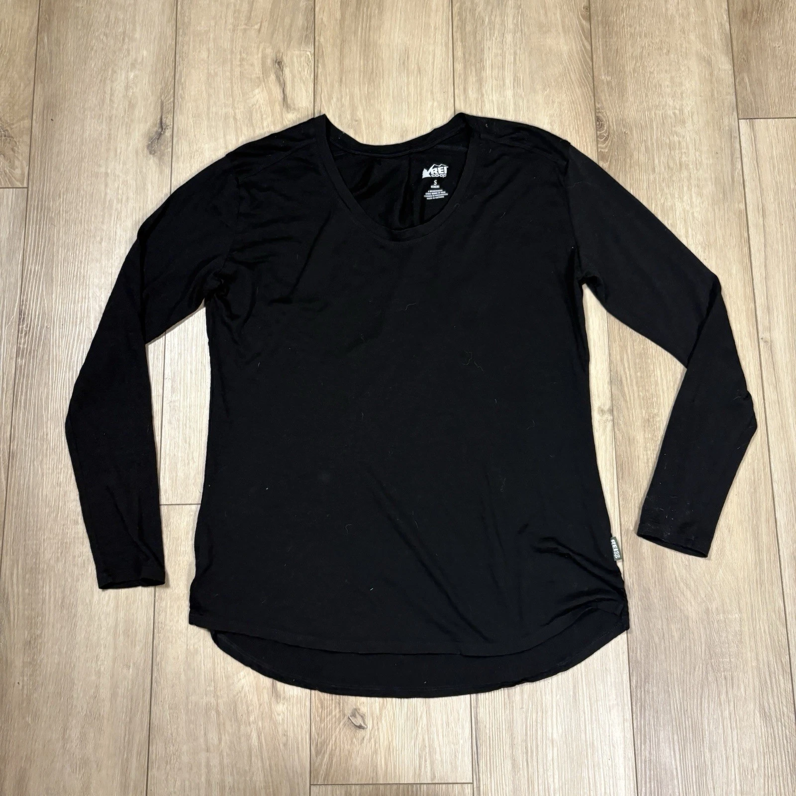 REI Co-op Womens Base Layer Top Long Sleeve Black Wool Blend Size Small S