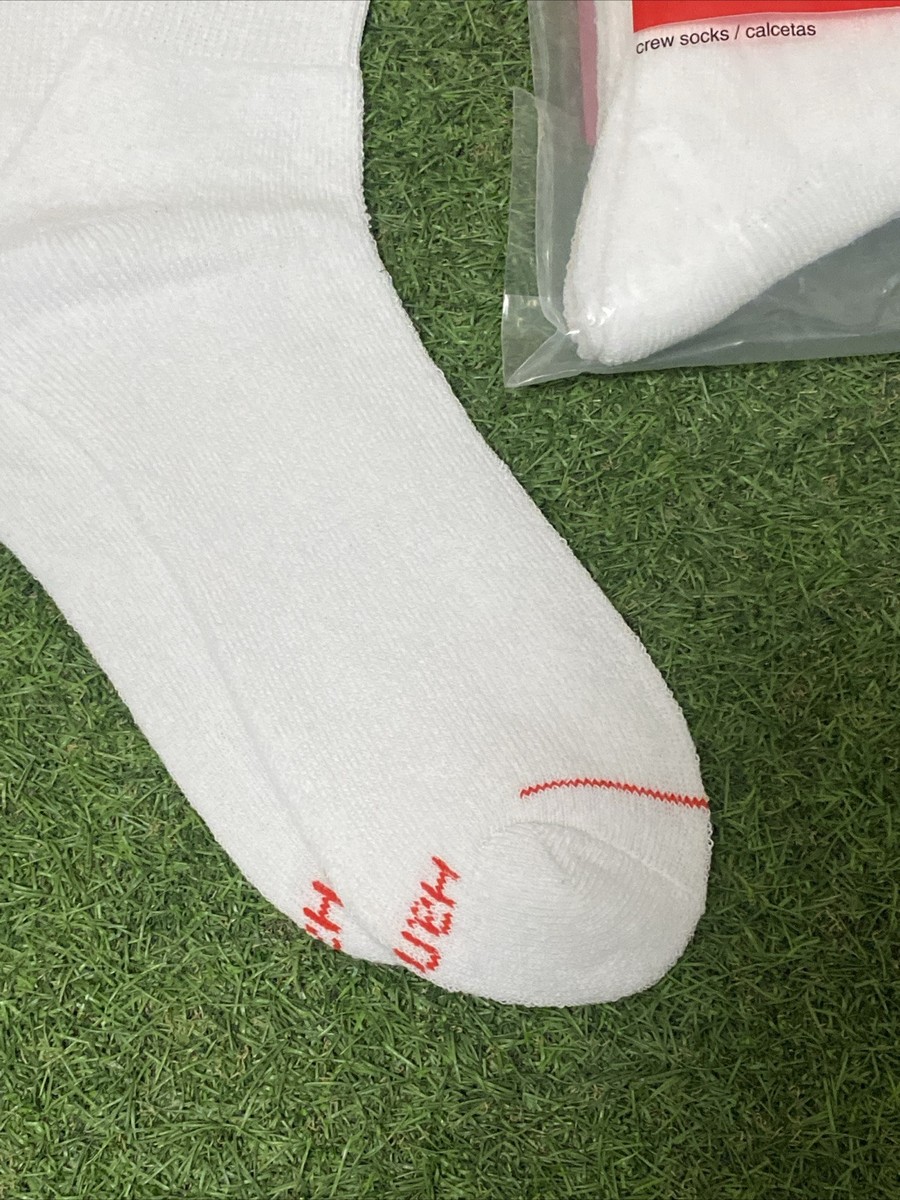 Supreme X Hanes Crew Socks - White, 4 Pack, Size 6-12