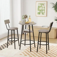 3 Pieces Round Bar Table Set, Small Dining Table for 2, Breakfast Table with ...