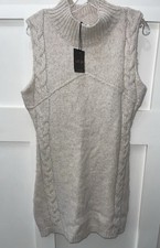 LE LIS Ivory Wool Cable Knit Sleeveless Mock Neck Sweater Dress Pullover Large