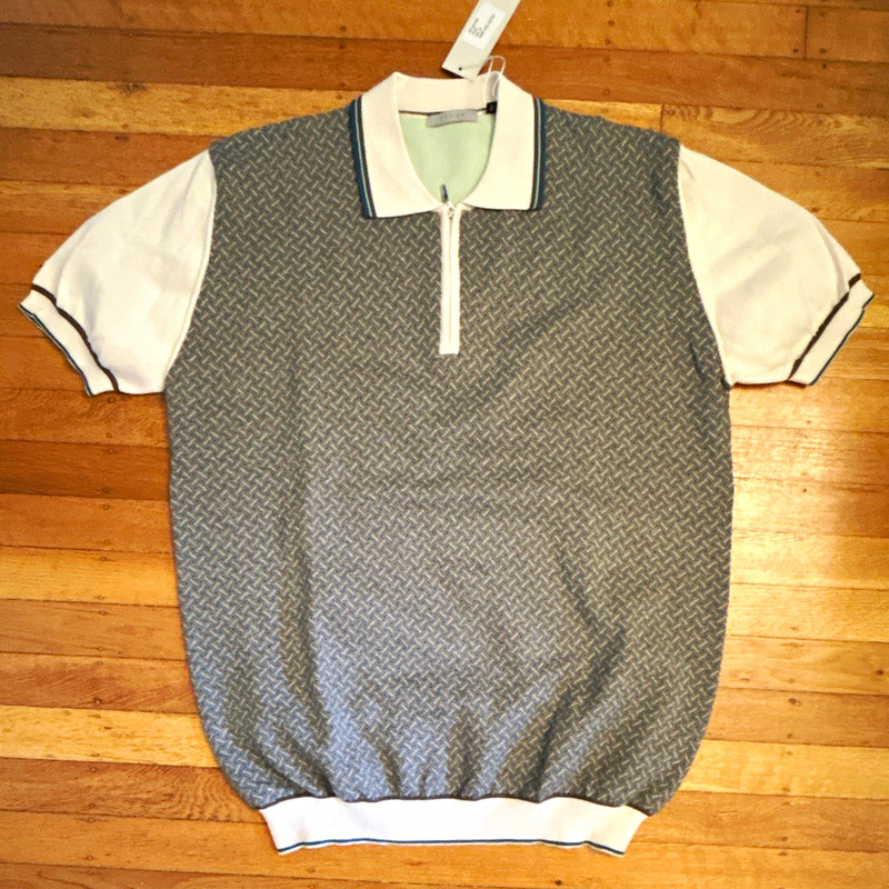 Codice Men's IT 52 Gray/White Geometric Knit 1/4 Zip Short Sleeve Polo