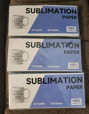 3 pks~300 sheets~Sublimation Paper~3.6"x 8.5"~Cup/Mug Size/Inkjet/Heat Transfer