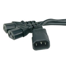 IEC Mains Splitter Cable C14 Plug to 2 x C13 Socket Y Lead 2.5m (2m+0.5m)