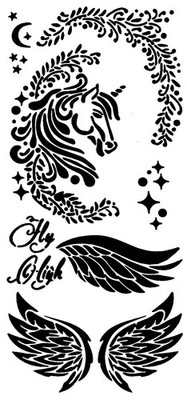 Really Great Stencils, Unicorn Wings Stencil, 4.7x10'', Mystical, Leaves, Fantasy