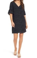 Madewell Black Polka Dot V-Neck Dress Ruffle Sleeve Zip Up Back - Women Size 12
