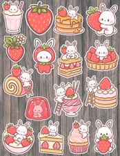 Strawberry Bunny Die Cut Vinyl Stickers Set Scrapbooking Laptop Waterbottle