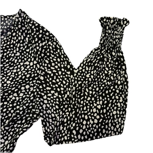 Hübsches Gartenkleid Gr. M schwarz weiß Rüschen Stretch lang Ballonärmel Punkte - Bild 7 von 12