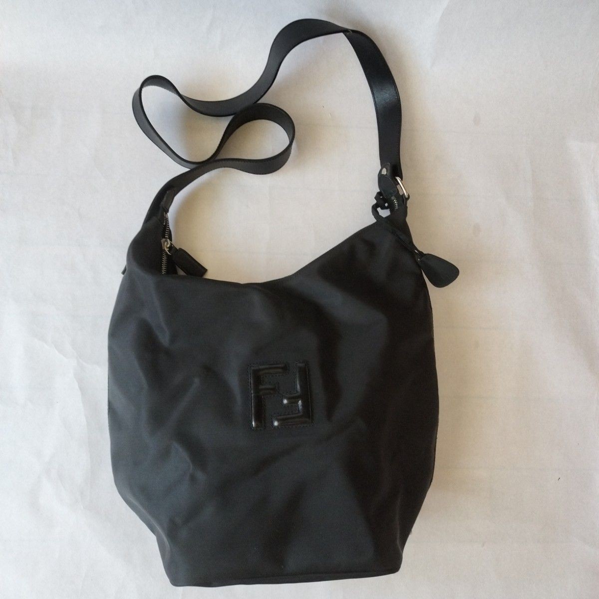RARE FENDI Black Nylon Shoulder Bag Vintage FF Logo