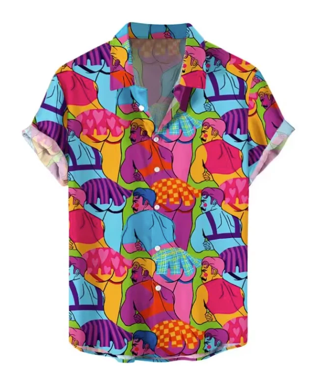 Men's Hawaiian Button-Down Shirt with Funny Penis Print